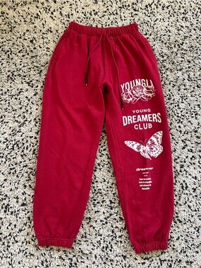 YoungLA Jogger Sweatpants Red White Young Dreamers Club Men’s Size Small